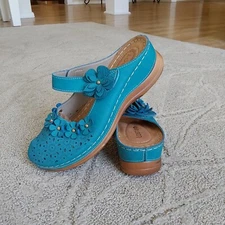 Lostis Womens Size 39 Blue Nubuck Perforated pretty floral  Design clog READ