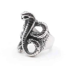 Vintage Exaggerate Snake Shaped Stainless Steel Boiled Black Rings Size 8-13
