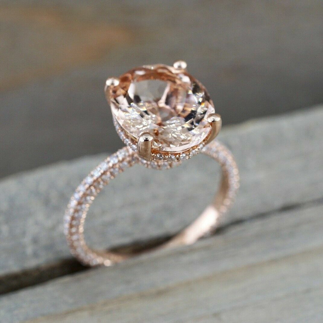 1CT Oval Cut Peach Lab-Created Morganite Engagement Ring 14k Rose Gold  Finish - Main Image