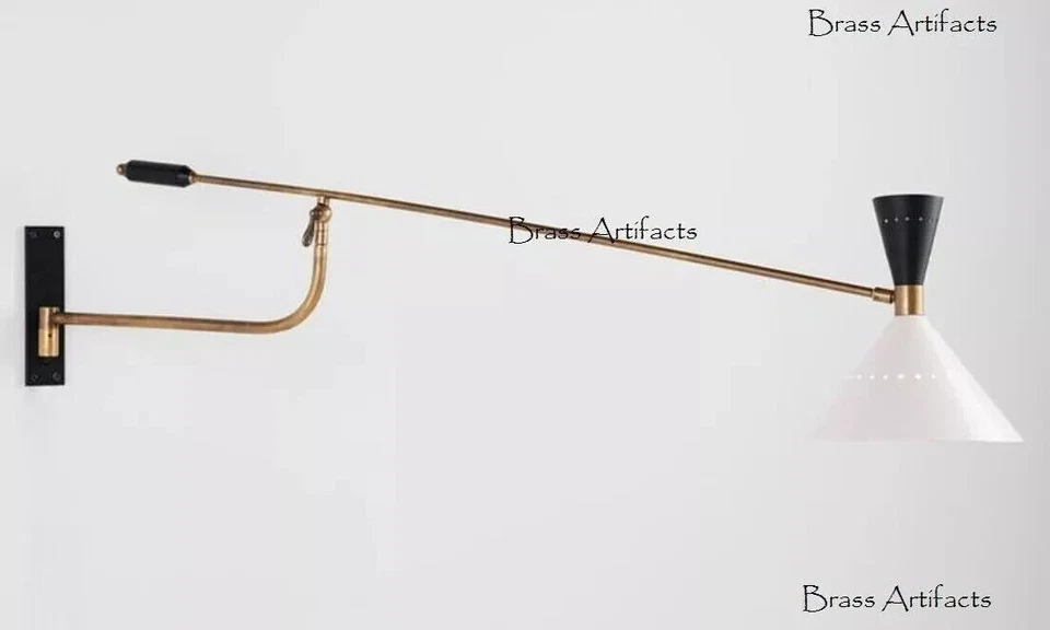 1950's CENTURY WALL LIGHT BRASS SPUTNIK MODERN ITALIAN INDUSTRIAL FIXTURE SWING - Image 3 of 4