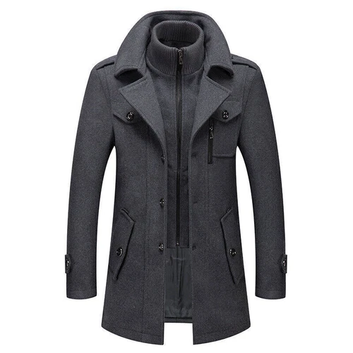 Herren Herbst Winter Wollmantel mit Doppelkragen Windbreaker Business Stil - Bild 17 von 17