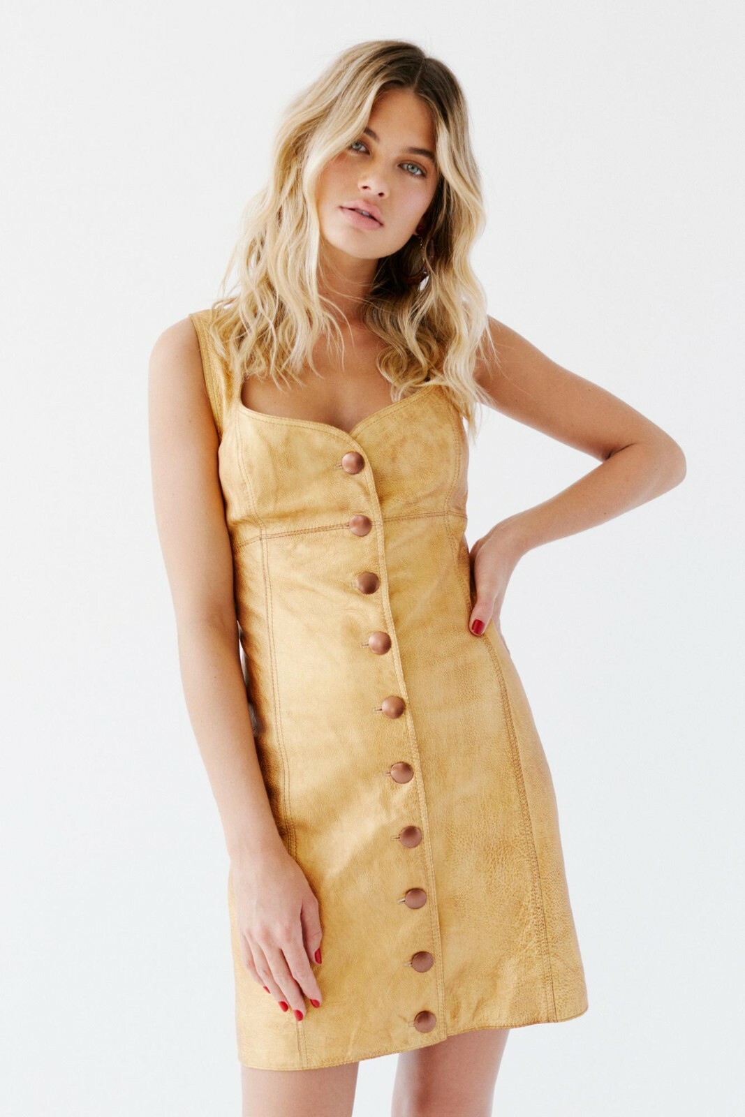 New Free People Goldie Leather Mini Dress, Golden Yellow, UK 16, RRP $300 |  eBay