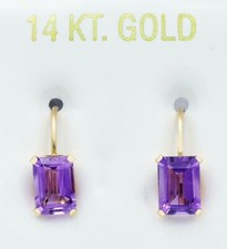 GENUINE 2.40 Cts AMETHYST DANGLING EARRINGS 14K GOLD - Free Appraisal Service