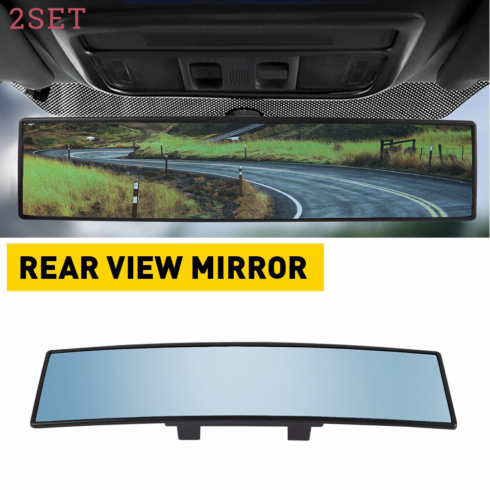 2set 270MM Wide Flat Interior Clip On Rear View Blue Tint Mirror Wide Angle Univ