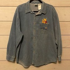 Vintage Disney Winnie The Pooh Embroidered Pocket Denim Shirt Blue Size X large