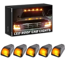 5pcs Wireless Solar Amber Cab Roof Marker Housing Lights For Ford F-150 F-250