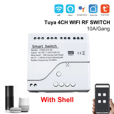 Newest Tuya Smart Wifi Switch 1/4 Channel RF 433Mhz AC/DC 7-32V AC 85-250V Work 