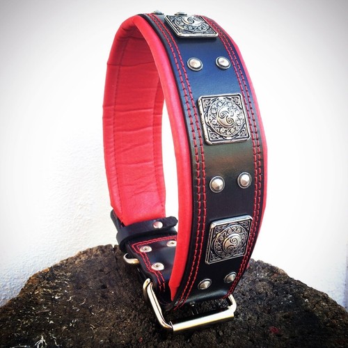 Bestia leather collar, hand made, rivet decoration, XXL size dog collar - Afbeelding 1 van 11