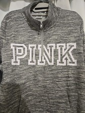 PINK Half Zip Sweatshirt, Heather Gray, Size L, Women's.