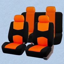 Juego completo naranja funda de asiento de coche tela de poliéster alfombrilla protectora de asiento delantero trasero TH