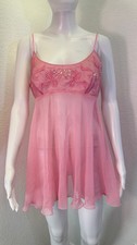 Y2K VTG Women s Sz M Victoria s Secret Pink Mesh Babydoll Slip Fairycore