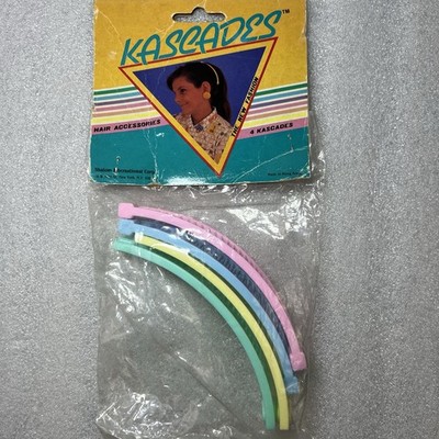 Vtg NOS 80s Kascades Pastels Banana Hair Clip Retro 4 Pack 1  Wide 4.5'' Long