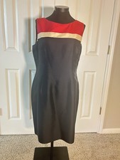 Talbots Black Vintage Midi Dress With Red And Cream Yoke. Size 14. Nwotgs.