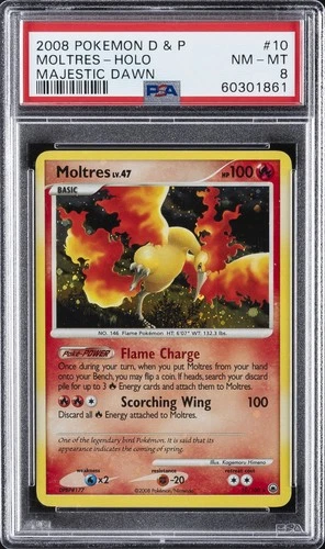 2008 POKEMON DIAMOND & PEARL MAJESTIC DAWN #10 MOLTRES-HOLO PSA 8