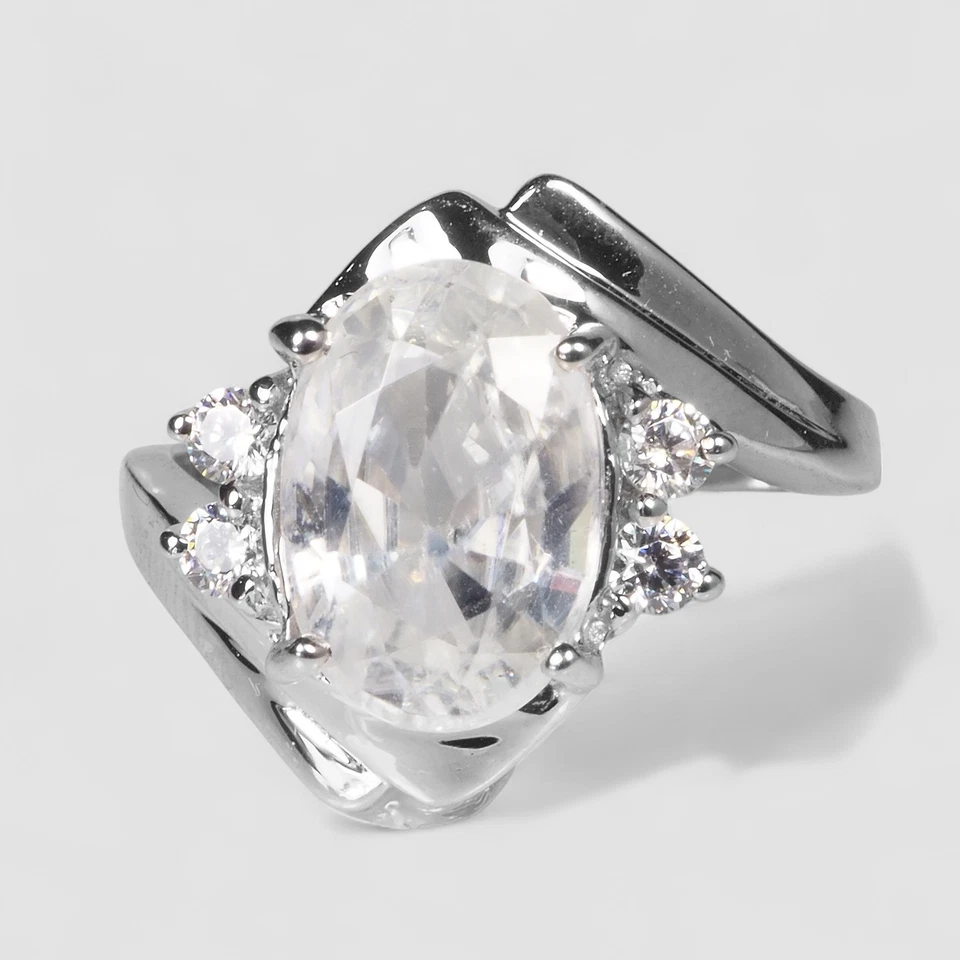 Atractivos anillos de joyería fina de plata de ley 925 de 4,65 quilates de circón blanco talla 6,25 Foto 2 de 4