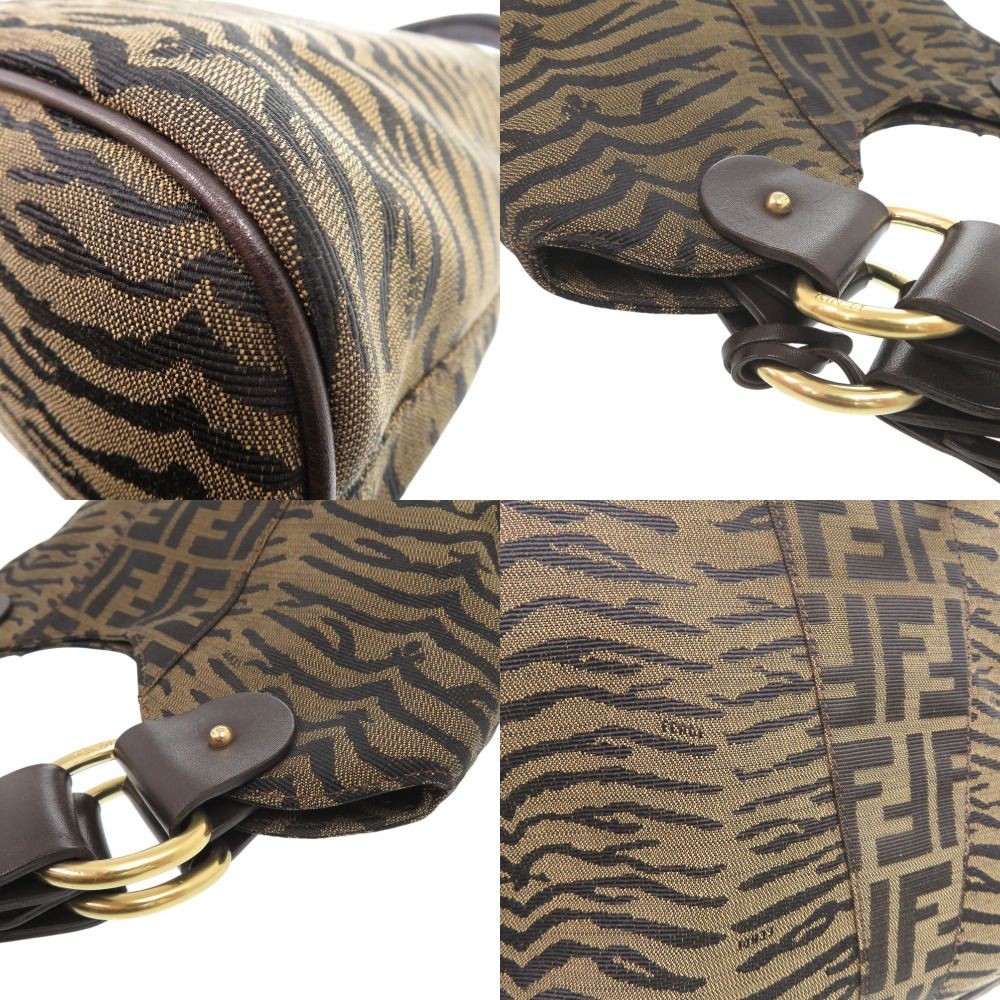 FENDI Zucca Handbag Tiger Print Tiger Canvas Leather Brown Women From Japan thumbnail 8