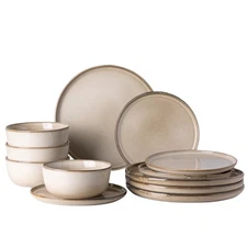 Ceramic Dinnerware Set 12 Pcs, Plates & Bowls, Dishwasher & Microwave Safe, S...