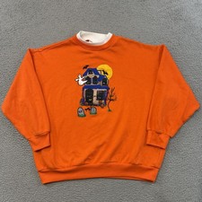 Vintage Halloween Sweatshirt Womens XL Orange Haunted House 90s Ghost Holiday
