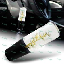 White 15cm Clear Real Flowers Manual Gear Stick Shift Knob Lever Shifter Head