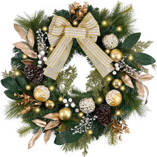 Decorbyhannah 20" Prelit Christmas Door Wreath with Light Gold