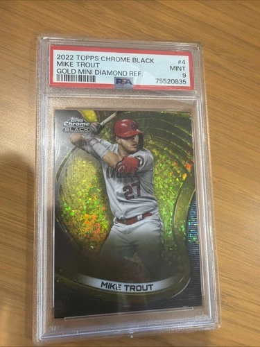 2022 Topps Chrome Black Mike Trout GOLD MINI DIAMOND REFRACTOR 50/50 PSA 9 MINT