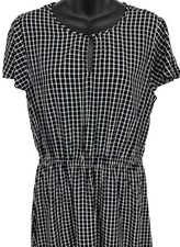 Old Navy Women Dress Size Medium M Black White Check Shift Flutter Keyhole New