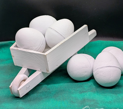 Easter Eggs 6 Paper Mache + Wood Wheelbarrow Ready to Paint/ Decorate For Spring