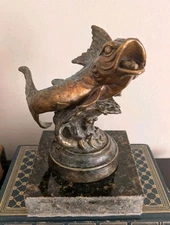 MINT! 6" Koi in Leap BRONZE By Mitch S. Billis Fish Fishing Statue Sculpture S/N