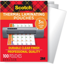 Scotch Thermal Laminating Pouches 8.9x11.4" Letter Size   100 Pack Clear