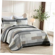 Quilt Queen Size - 100 Cotton Quilt Set with Queen 90"x98" Grey/Tan/Black