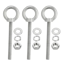 3Pcs M8 x 80mm 304 Stainless Steel Lifting Shoulder Eye Bolt with Nuts Washers