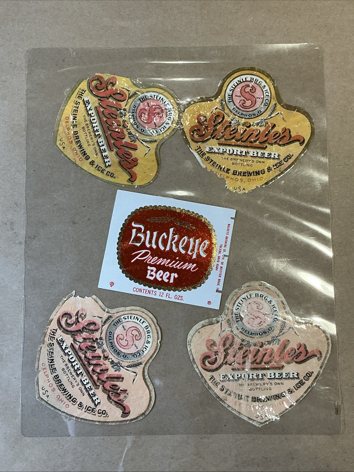 Group Of Old Laminated Ohio Beer Bottle Labels Steinle BRG. & ICE co. INV-P0742