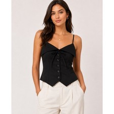 Forever 21 Black Corset Style Camisole Top Smocked Back Button Front Medium