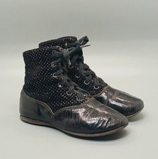 Antique Victorian Children's Boots Patent Leather And Velvet Size 5