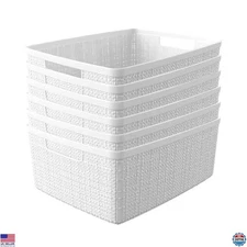 Curver Set of 6 Medium White Jute Decorative Baskets - Stylish Home Storage