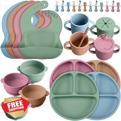 Yinder 32pc Baby Silicone Feeding Set Suction Plates Bibs