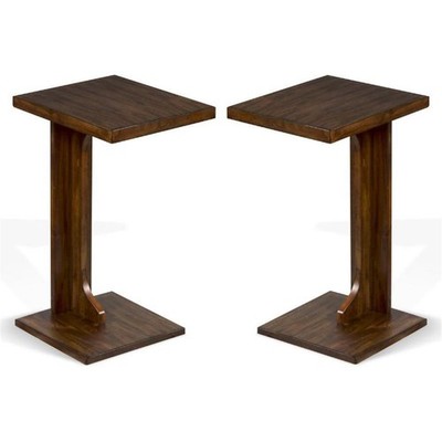 Home Square 12.5'' Transitional Wood Sofa Mate Table in Medium Brown - Set of 2
