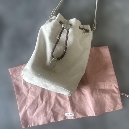 Miu Miu Canvas Drawstring Shoulder Bag Off-White Used From Japan