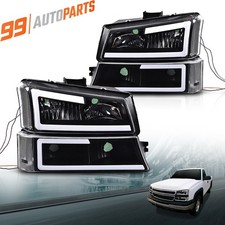 Black Housing Headlights Wled Drl For 2003-2006 Chevy Silverado 1500 2500 3500