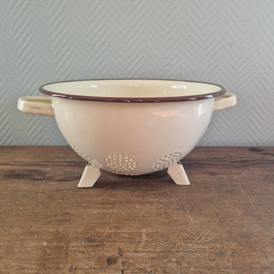 VINTAGE Dutch SIEB Emaille Creme Emaillegeschirr Retro Sieb