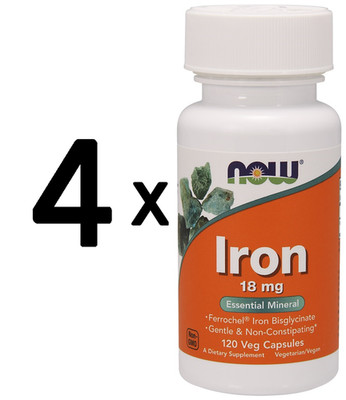 4 x NOW Foods Iron, 18mg - 120 vcaps (87,48 EUR/kg)