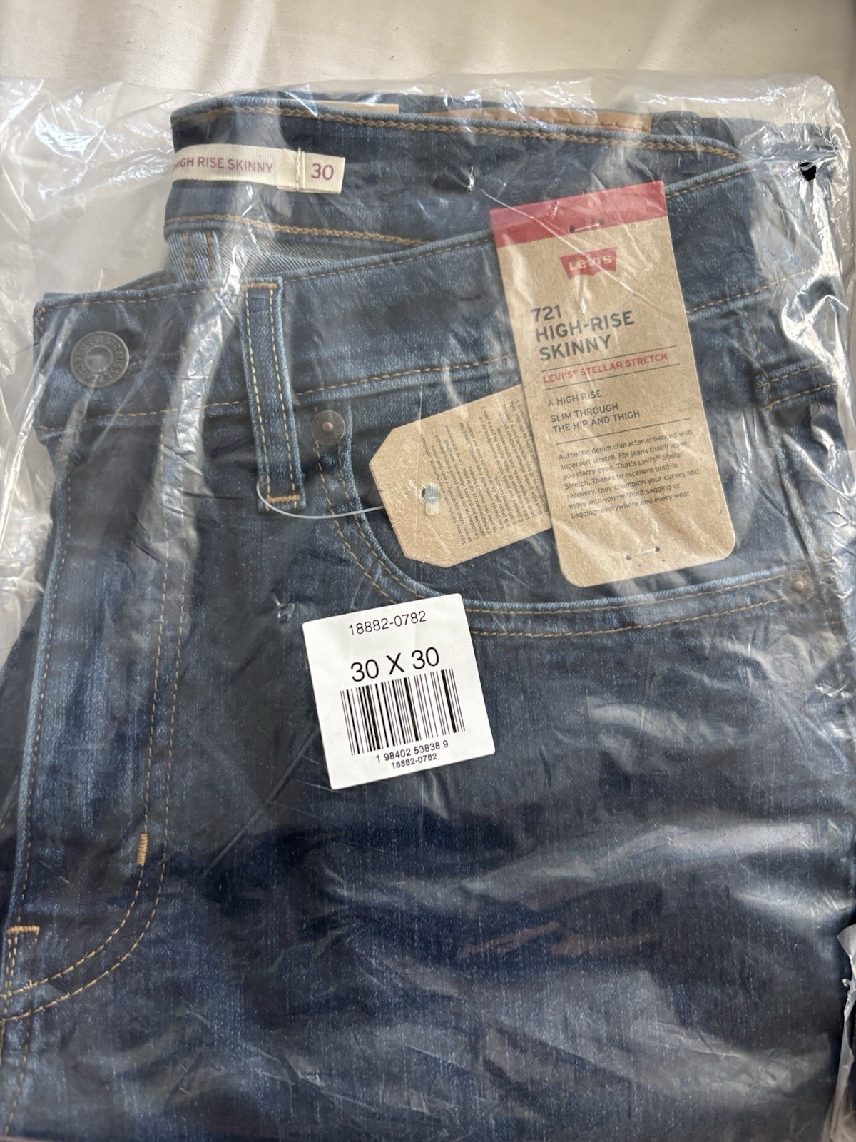 Blue Stretch Denim Button Accents Women's