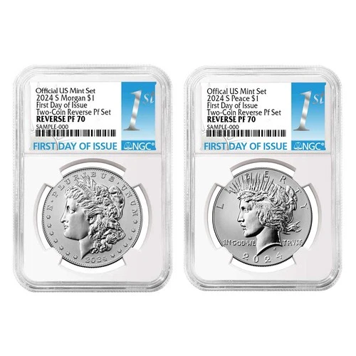 2024-S Reverse Proof $1 Morgan and Peace Silver Dollar 2pc Set NGC PF70 FDI