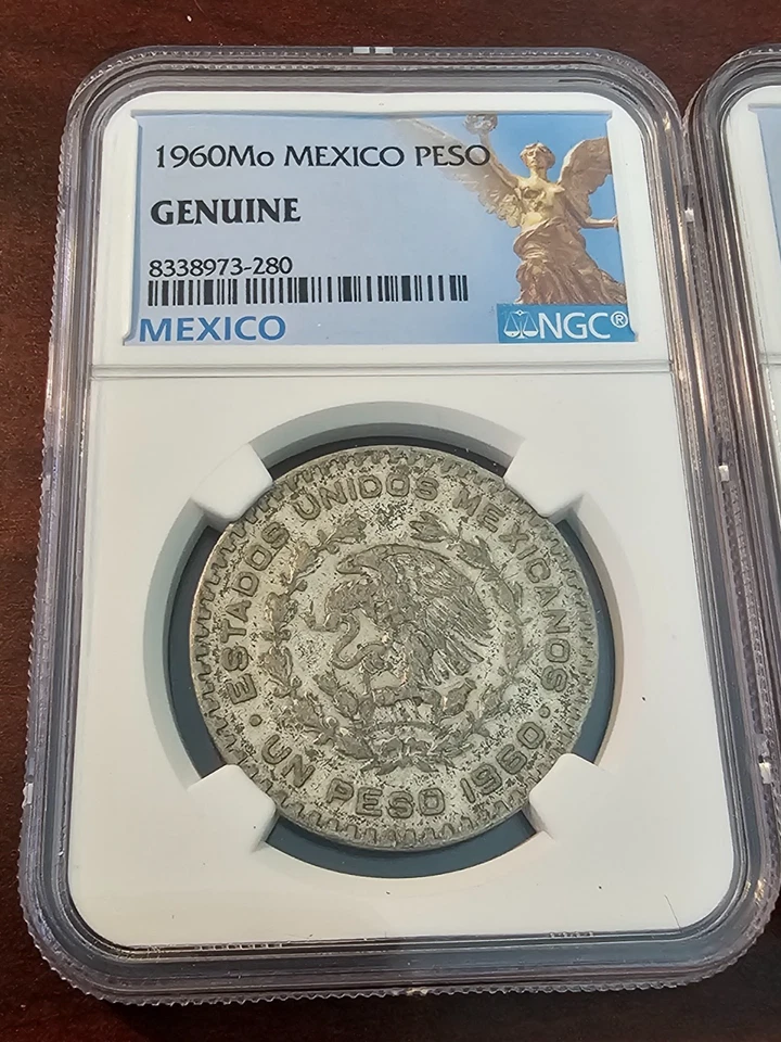 (2) 1959 & 1960 Mo Mexico Silver Peso - NGC Graded Genuine (10% Silver) - Image 2 of 4