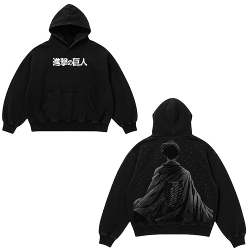 Vintage Washed Fan Gift Streetwear, Attack on Titan Levi Graphic Hoodie - Image 1