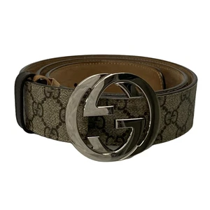 Auth GUCCI Interlocking G/GG Plus/GG Supreme 411924 crème marron foncé argent PVC