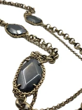 LOFT Faceted Prong Set Metallic Glass Antiqued Gold Tone Chain Belt Ex Long 36"