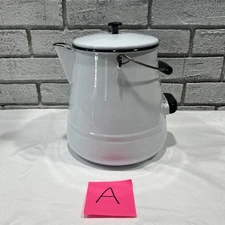 Vtg White Enamel Enamelware Cowboy Kettle/Coffee Tea Pot 10” Tall Lid #A Perfect