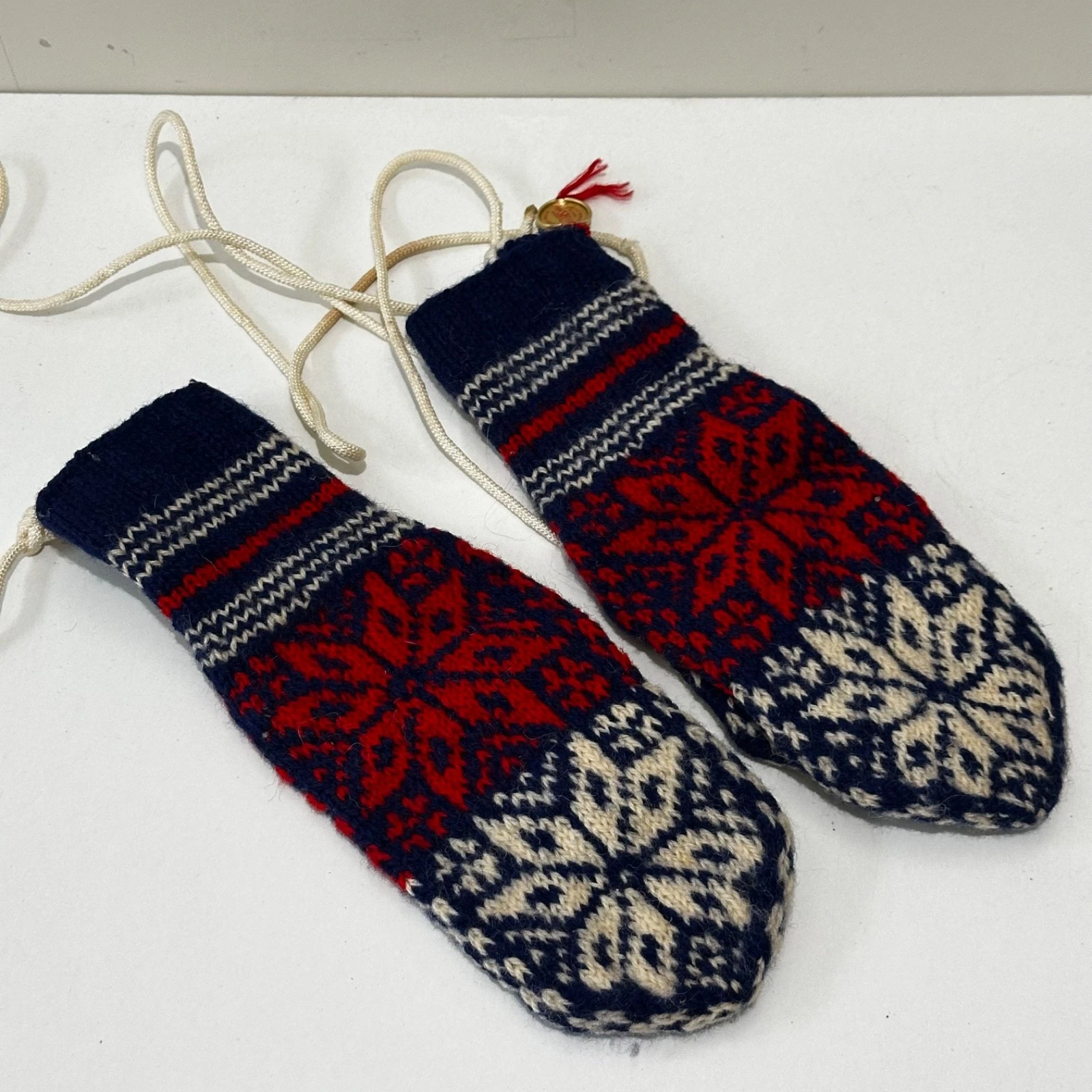 Vintage Selbu Hand Knitted Geo Pattern Norwegian Wool Mittens/Gloves One Size