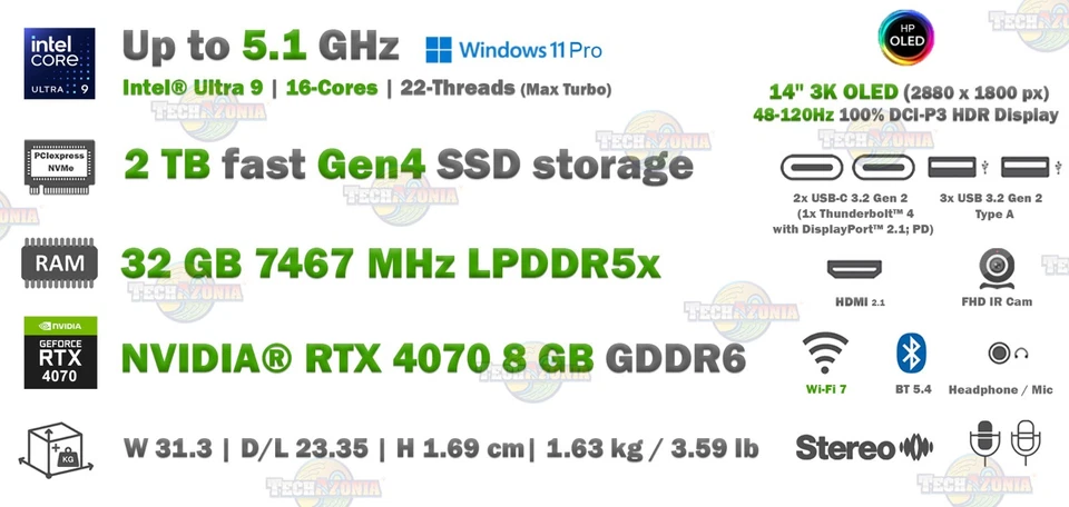 HP OMEN Transcend 14″ In 3K OLED Laptop 32GB RAM RTX 4070 Ultra 9 185H 2TB SSD - Image 3 of 4